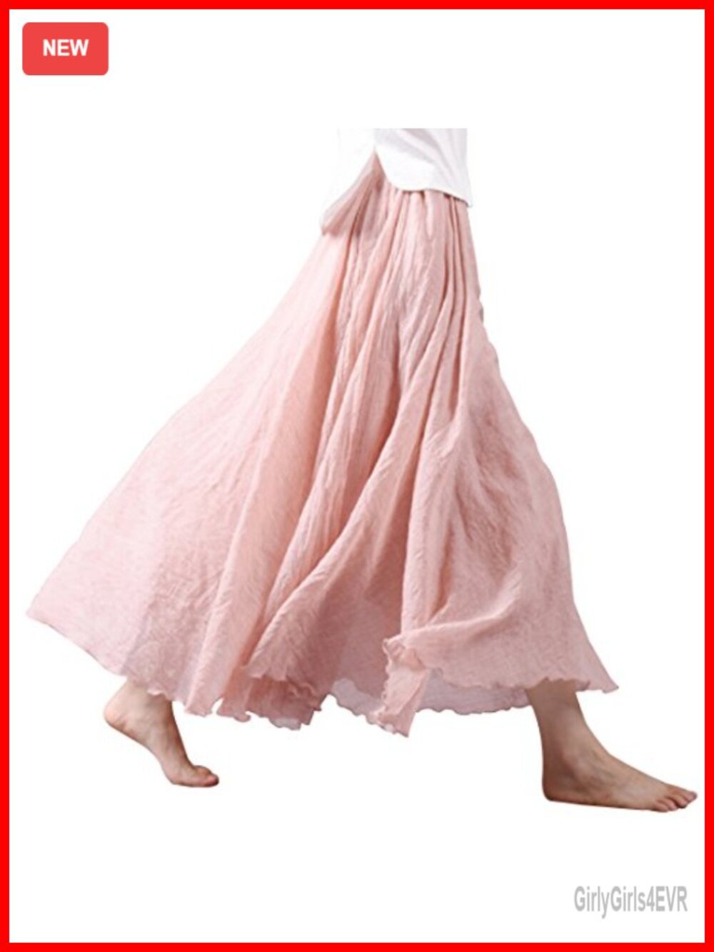 Bohemian Cotton Linen Double Layer Elastic Waist Long Maxi Skirt A-Line